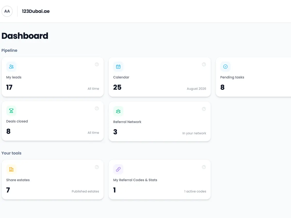 123Dubai agent dashboard