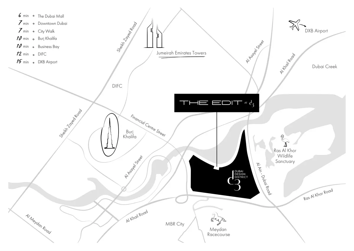 Map of the area around The Edit at D3